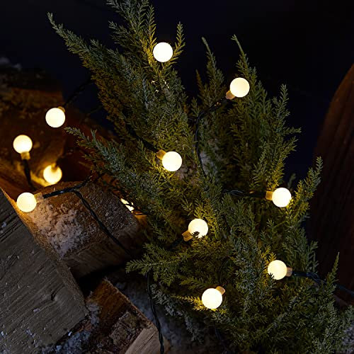 Lights4fun Cadena Luminosa de 50 Bolas con LED Blanco Cálidos a Pilas sobre Cable Verde para Uso en Exteriores