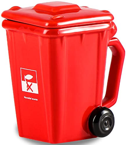 ZONSUSE Tasse à Café en Céramique Forme Poubelle, Mug en Porcelaine Avec Poignée et Roulette de Recyclage, Cadeau Pour Homme, Femme, Amis, Frères, 400ML (Rouge)