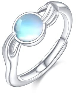 Mondstein Ring Damen 925 Sterling Silber Verstellbar Umarmung Ring mit Regenbogen Mondstein Verlobungsring Damen Frauen 8#