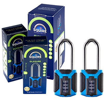 Squire Heavy Duty Padlock (CP50 ATLS Multipack 2X) - Toughest Steel Shackle - 4 Wheel Combination Padlock - Alloy Steel for Corrosion Resistance - Weatherproof Lock for Home & Leisure Blue
