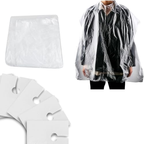 Rankomu 100 Stück Einweg-Friseurumhang – Wasserdichte Transparente PE-Schürze für Haarschnitt, Färben & Bartrasieren, Erwachsene/Kinder, Salon & Heimgebrauch, Umweltfreundlich (84x64cm)