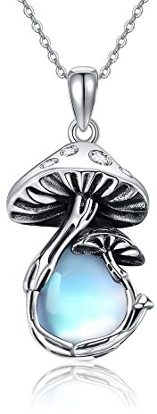 VENACOLY Pilz Kette 925 Sterling Silber Pilz Anhänger Halskette Mondstein Pilz Schmuck Geschenk für Damen