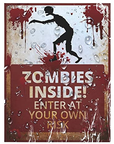 remek 5 Pcs Cuidado con la Zombies - ¡Zombis Dentro! Entrar A SU Propio Riesgo Cartel Novedad,Señales Cuidado Halloween Que Brillan en la Oscuridad para casa embrujada, Fiestas Keloc