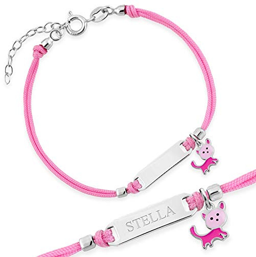 Maverton Bracelet Cordon en Argent Sterling 925 gravé | Bijou pour Enfant avec Boîte Personnalisable, Bracelet personnalisé, pour bébé, Fille, Anniversaire, baptême, Rose