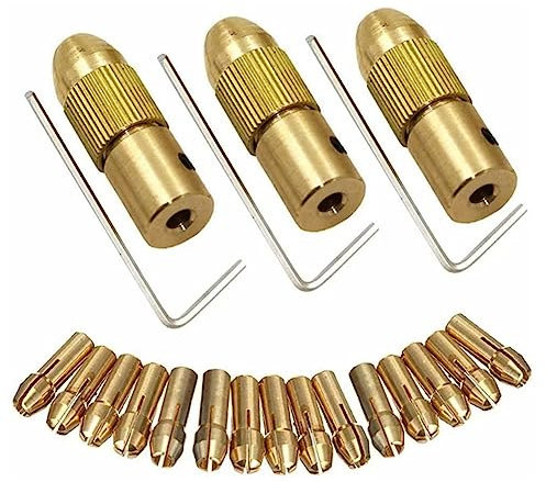 Gasea 3 Sets Brass Drill Chuck Set, 0.5-3mm Small Electric Drill Bit Collet, Micro Twist Drill Chucks Adapter for Rotary Tools Fits 2mm 2.35mm 3.17mm Shaft