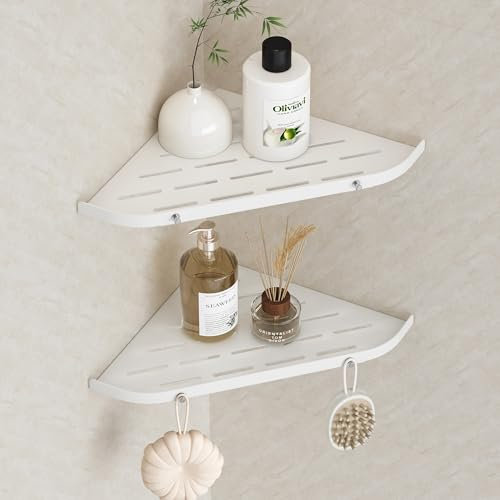Neodrain Duschablage Ecke Edelstahl ohne Bohren Weiß Eckregal Duschkorb mit Haken für Badezimmer Shampoo Halter, 2 Stück