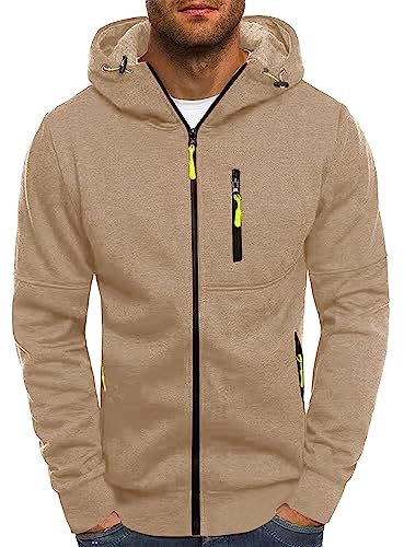 Felpa Trekking Uomo Casual Termica Felpa Trekking Sportivo con Cappuccio Top Slim Fit vestibilità Aderente Felpa Zip Comoda Tinta Unita Felpa con Zip con Zip Cotone