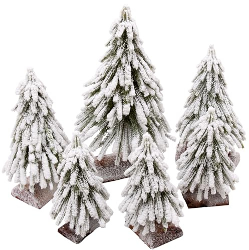 VGIA Mini-Weihnachtsbäume, separate Tisch-Weihnachtsbäume mit Sprühschnee, künstliche Weihnachtsbäume mit Holzsockel für Weihnachtsdekorationen, Zuhause, Tisch, Küche, 6er-Pack