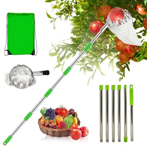 Anyingkai Recoge Frutas telescopico,Recogedor de Frutas,Recogedor de Frutas con Varillas de Extensión,Recoge Frutas de árboles,Frutas Herramientas Recolectoras (2.6M)