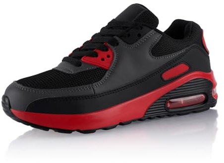 Fusskleidung® Damen Herren Sportschuhe Dämpfung Sneaker leichte Laufschuhe Rot Grau Schwarz EU 43