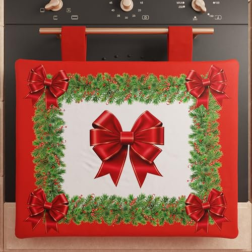 PETTI Artigiani Italiani - Copriforno Natalizio, Copriforno Cucina Natalizio, Copri Forno 40x50 cm, Copriforno Fiocco Rosso, 100% Made in Itay