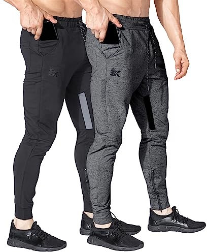 BROKIG Jogginghose Herren Baumwolle Sporthose Joggers Trainingshose Fitness Slim Fit Hose(Schwarz-dunkelgrau,M)