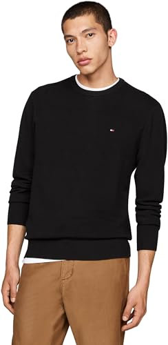 Tommy Hilfiger Uomo Pullover Essential Structure Crew Neck Regular Fit, Nero (Black), L