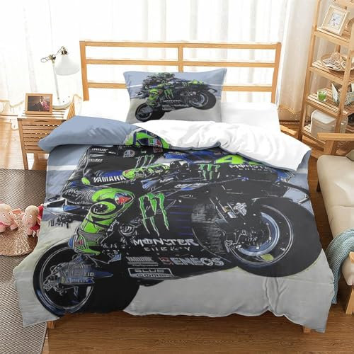AAHARYA Moto Gp Racing Einzelbettbezug-Set, weiches Bettbezug-Set für Erwachsene, Bezugsset mit coolen Mustern, wendbares Bettwäscheset mit Kissenbezug, Einzelbett (135 x 200 cm)