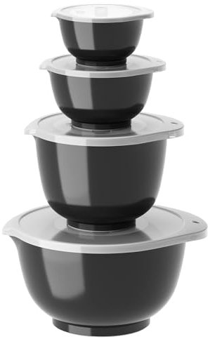 Rosti Margrethe Schüssel Set, Rührschüssel Set, 8-Teilig mit 4 Rührschüsseln und 4 Deckel, Teigschüssel aus Recycelbarem Kunststoff, 0,25 Liter, 0,5 Liter, 1,5 Liter und 3 Liter