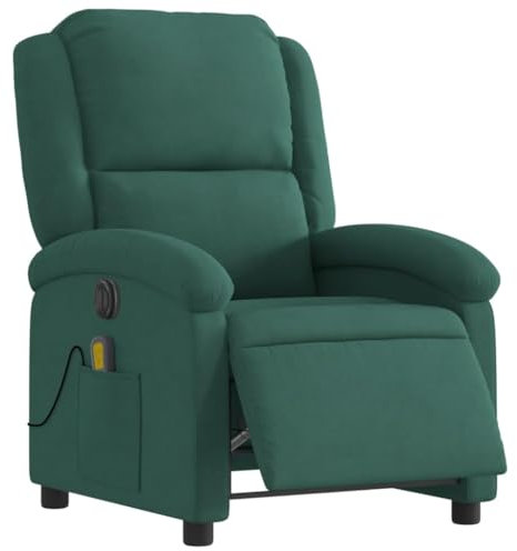 vidaXL Fauteuil Inclinable de Massage Électrique, Chaise de Relaxation avec Dossier et Repose-Pied Réglables, Siège de Salon, Moderne, Vert Foncé Velours