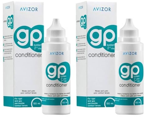 Avizor Gp Conditioner Pack de 2x120 ml - Solución para Lentes de Contacto Rígidas y Permeables al Gas - Aclara y Humedece - Limpieza Profunda y Confort Diario