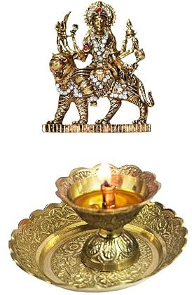 BRACOP® Durga Maa Statue indische Figur Betende Statue Navratri Pooja-Artikel indischer Gott Durga auf Tiger Hinduismus-Figuren Buddha-Idol Heim- und Bürodekoration Tempeldekoration religiöse