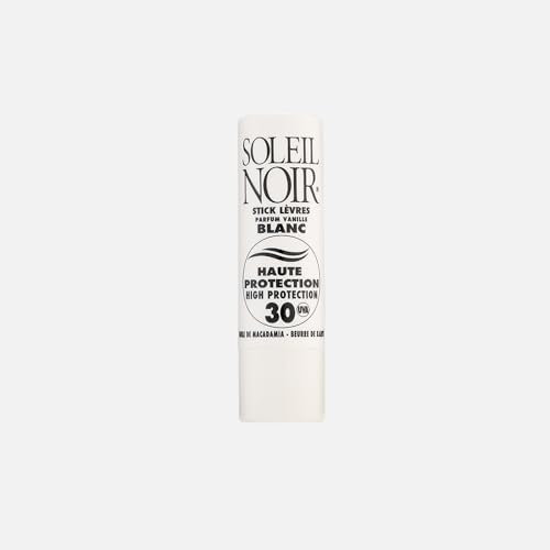 Soleil Noir - Stick Lèvres Blanc, Goût Vanille - SPF 30, Haute Protection Solaire - Nourrit, Hydrate, Protège - Huile de Macadamia, Beurre de Karité - Fabrication Française - 4g