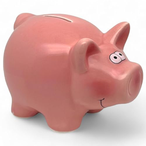 MIJOMA Keramik Spardose mit Schloss und Schlüssel, Niedliches Design für Kinder & Erwachsene, Ideal als Geldgeschenkverpackung und zur Geldsicherung (Schwein rosa)