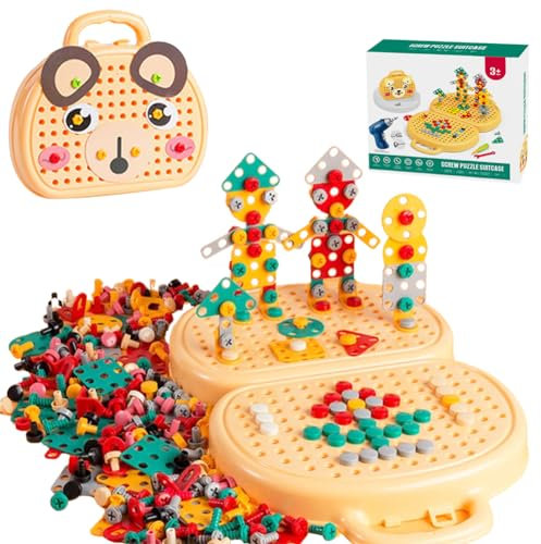 YNNHUDEEP Montessori Spielzeug-Montessori Spiel Magic Toolbox, Neue kreative Toolbox 2024, Mosaik Puzzle Spiel, Montessori Spielzeug beginnt im Alter von 3,Gelb