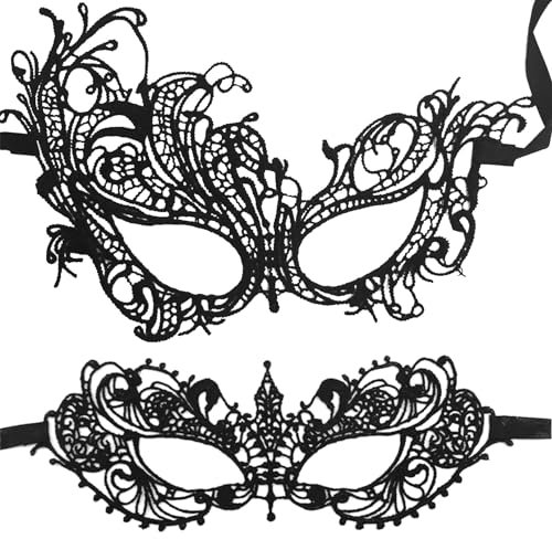 2 Stücke Venezianische Maske Damen,Maskenball Kostüm Schwarz Masken Augen,Karneval Schwarze Sexy Augenmaske,Spitze Mask,Frauen Maskerade Spitzenmaske für Masquerade,Women Ballmaske,Faschingsmasken