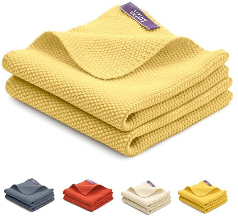 Living Crafts - Juno | Spültücher, 2er-Pack | Geschirrtücher, Saugfähige Geschirrtücher, Weiche Geschirrtücher, Reinigungstücher, Küchentücher, 28 x 28 cm (Gold Cream)
