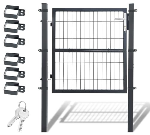 Daromigo Portail de jardin en métal - 100 x 100 cm - En acier galvanisé - Avec poignée, serrure et 3 clés - Porte de clôture robuste - Clôture de jardin - Anthracite