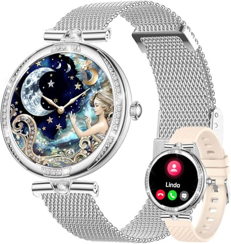 Fitonme Smartwatch Donna con Chiamate, 1.19 HD Amoled Orologio Smartwatch 2 Cinturini 100+ Modalità Sportive con SpO2/Sonno/Contapassi, Impermeabile IP68 Fitness Tracker per iOS Android, Argento