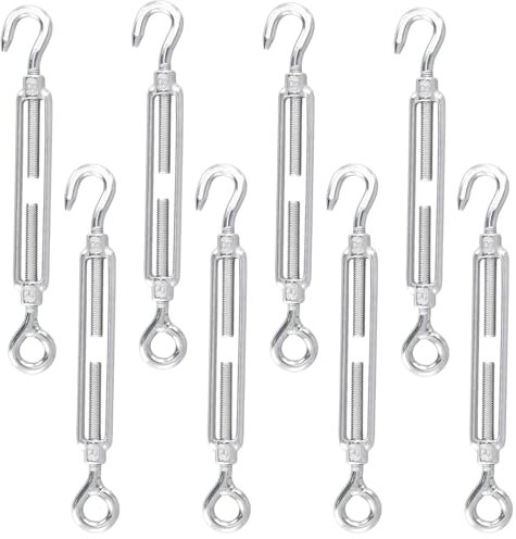 KEILEOHO Lot de 8 tendeurs M8 en acier inoxydable - 185 mm - Crochets et œillets réglables - Tendeur de câble en acier inoxydable pour fixation de voile, corde à linge