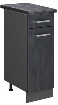 Vicco Küchenunterschrank R-Line, Schubladenschrank für die Küche, Schwarz Beton, 30 cm AP Anthrazit