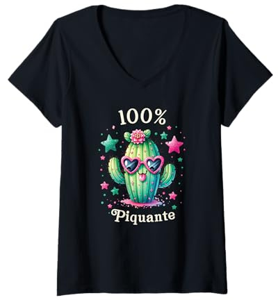 Femme 100% Piquante Adorable Cactus Kawaii pour fille de caractère T-Shirt avec Col en V