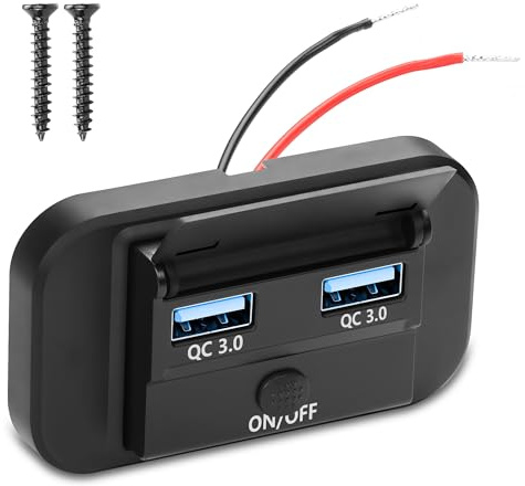 CERRXIAN 12 V/24 V RV USB Prise Murale Support Mural 36W Double Charge Rapide QC3.0 Port USB-A Port de Charge de Voiture avec Interrupteur à Bouton Chargeur Rapide Étanche Multiport Source