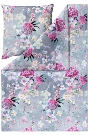 ESTELLA Kuschelflanell Bettwäsche Romantica Silber 1 Bettbezug 135 x 200 cm + 1 Kissenbezug 80 x 80 cm