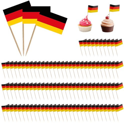 EIYVPRA Drapeau allemand Cure-dents, 100 pièces Cocktail Stick Drapeaux Mini Cupcake Toppers Stick, Drapeau allemand Décoration Petit Mini Cure-dents pour Cupcake Topper Toothpick Cocktail Party Pub
