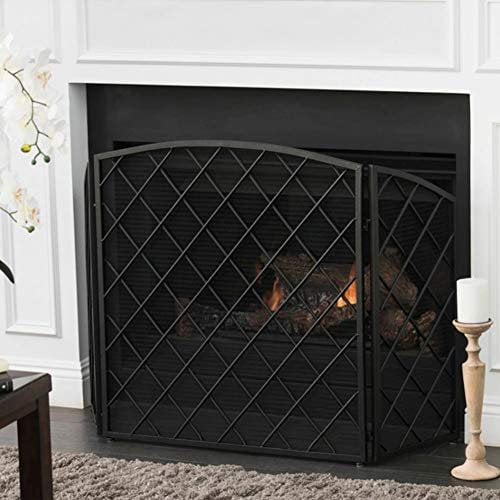 Fireplace Screen Guard, Schermo per Camino per Bambini a 3 Pannelli con Rete Nera, Schermi per Recinzione del Camino Classico in Ferro Battuto, per Stufe Griglie Protezione dalle Scintille del Camino