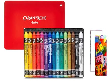 Caran d'Ache Neocolor II, Pastels à la Cire aquarellables, Crayons à la Cire Aquarellables Lot de 15 et 2 cartes