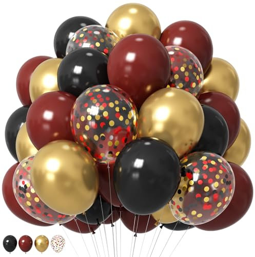 HILAVO Luftballons Rot Gold 12 Zoll Burgunder Schwarz Gold Party Luftballon Set Metallic Gold Rot Schwarz Konfetti Latex Ballon für Kinder Mädchen Geburtstag Hochzeit Braut Babyparty Wizard Party Deko