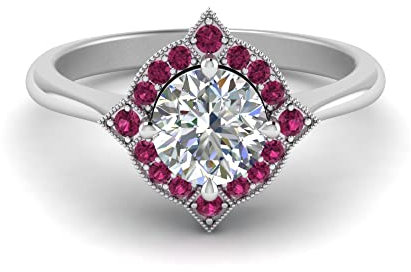 CaratYogi Bague de fiançailles halo victorien argent sterling Saphir rose créé Rond façonner Bagues de fiançailles vintage pavage Taille 47 Ornement de tenue de fête