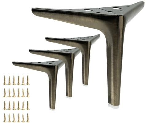 HOJLKLD Lot de 4 pieds de meubles en laiton antique brossé doré de 15,2 cm pour pieds de canapé/d'armoire/table avec 16 vis, pieds de rechange en fer galvanisé (bronze)