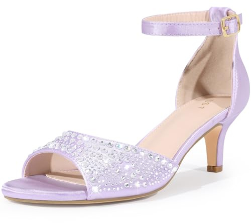 Allegra K Women's Rhinestone Satin Ankle Strap Kitten Heel Sandals Purple 5 UK/Label Size 7 US