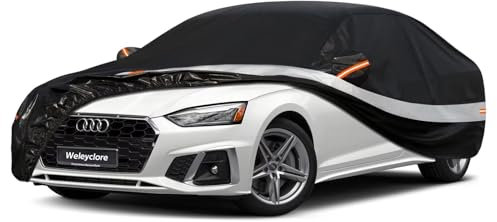 Weleyclore Car Cover Waterproof Breathable Large for Saloon,Outdoor Car Covers.Rain Snow UV Dust Protection.Custom Fit for Audi A5,BMW 4 Series,Jaguar XE/S type,Ford Mondeo,etc,Black B5