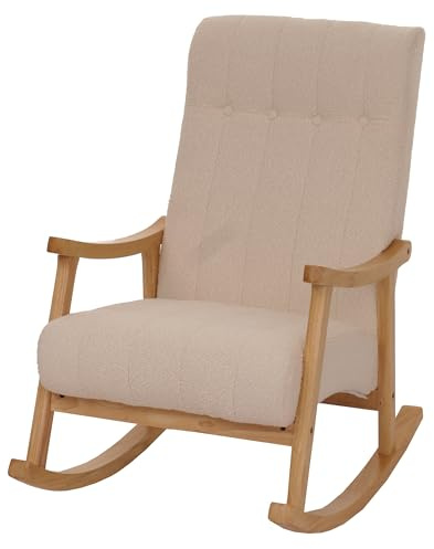 Mendler Schaukelstuhl HWC-K10 Holz - beige, Gestell Natur | Relaxsessel, FSC®, Stoff/Textil, Bouclé, (450g/m²)