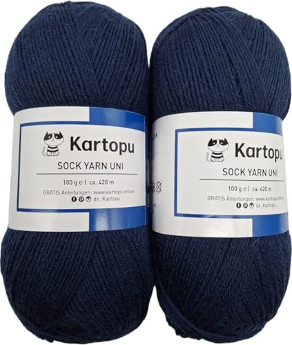 H&W Vertrieb Sockenwolle 4-fach Color 2x100gr Knäul - verschiedene Sets zur Wahl, Sparduo Sockengarn - Strumpfwolle ist filzfrei und maschinenwaschbar, Lauflänge 420m / 100gr, (2x100gr marine)