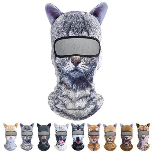 HNTKGME Katzen Skimaske, Winddichte Skimasken Mit 3D Katze FüR Den, Lustige Sturmhaube Mit Ohren FüR Den AußEnbereich