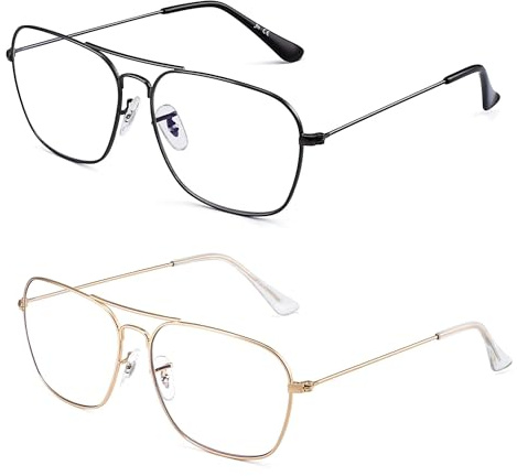 JM 2-Pack Flieger Quadratische Lesebrillen für Damen und Herren | Anti Blaue Lesebrille, Leichte, Federscharnier