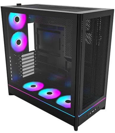 MONTECH HS01 PRO, ATX Mid-Tower PC Case, Gaming PC, High-Airflow, Reversible Layout, Mesh Front Panel, 5X ARGB PWM Fan Pre-Installed, Sink-in Design, Toolless Panels, Black