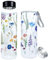 PAPU Trinkflasche Glas 1L,BPA-frei Wasserflasche Glas mit Edelstahl Sieb,5,5 cm Weithals bruchsicher Glasflasche 1 Liter mit Neopren Hülle & Auslaufsichere Abdeckung für Sport,Büro (Blauviolett)