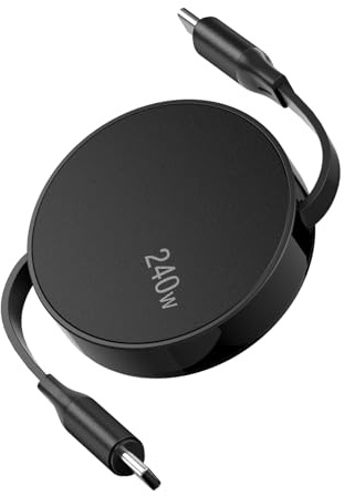 Cable de Carga USB C a USB-C retráctil 240W, Cable PD 3.1 de Carga rápida, Compatible con MacBook Pro/Air, iPad Pro, iPhone 17/16/15/14 Pro, Galaxy S25/S24 Ultra, Pixel 9, Negro