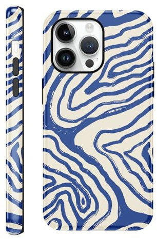 Yirlbey Gestreift Sommer Handyhülle für iPhone 14 Pro Hülle 6,1, Aesthetic Summer Striped Streifen Muster Design für Mädchen Schutzhülle Zweischichtige Stoßfest Bunt Silikon TPU Case, Blau Linie
